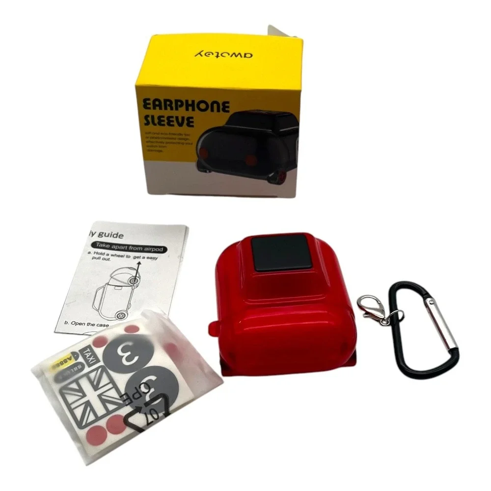Mini‎ Taxi Earphone Sleeve Red With Carabiner & Decorative Stickers